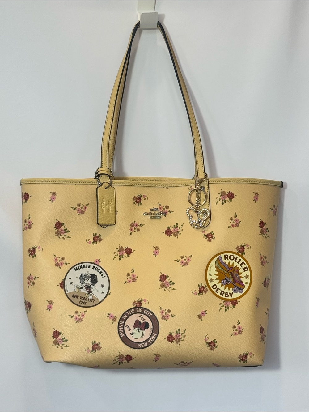 Coach Disney X Yellow Reversible City Tote and Pouch with added Mickey Charm